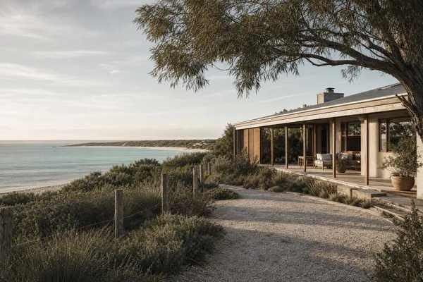 Relaxed single-storey coastal home behind the dunes at Falcon