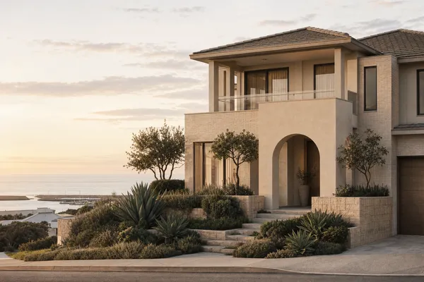 Elevated home with the marina breakwaters in view at Ocean Reef