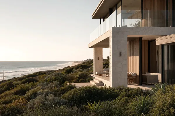 Modern home above the coastal heath and surf at Trigg Point
