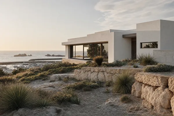 Rendered home on a limestone rise above the Two Rocks marina and its namesake rocks